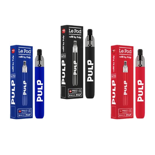 POD REFILL, e cigarette au format PUFF en bleue, noire et rouge